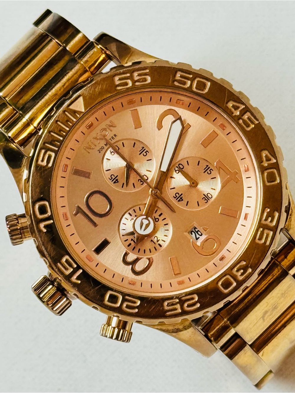 Nixon 42-20 Chrono Men's 6.75" MAX WRIST!! Rose Gold Chronograph Watch